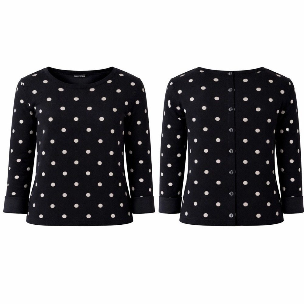 Jones New York Womens Sweater Size M Retro Polka Dot Black White Long Sleeve